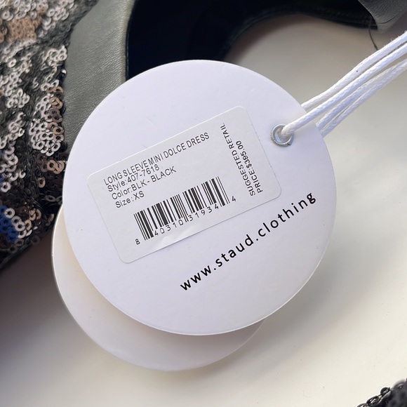 STAUD - Black Sequins Long Sleeve Mini Cut Out Dress - XS - Picture 8 of 15